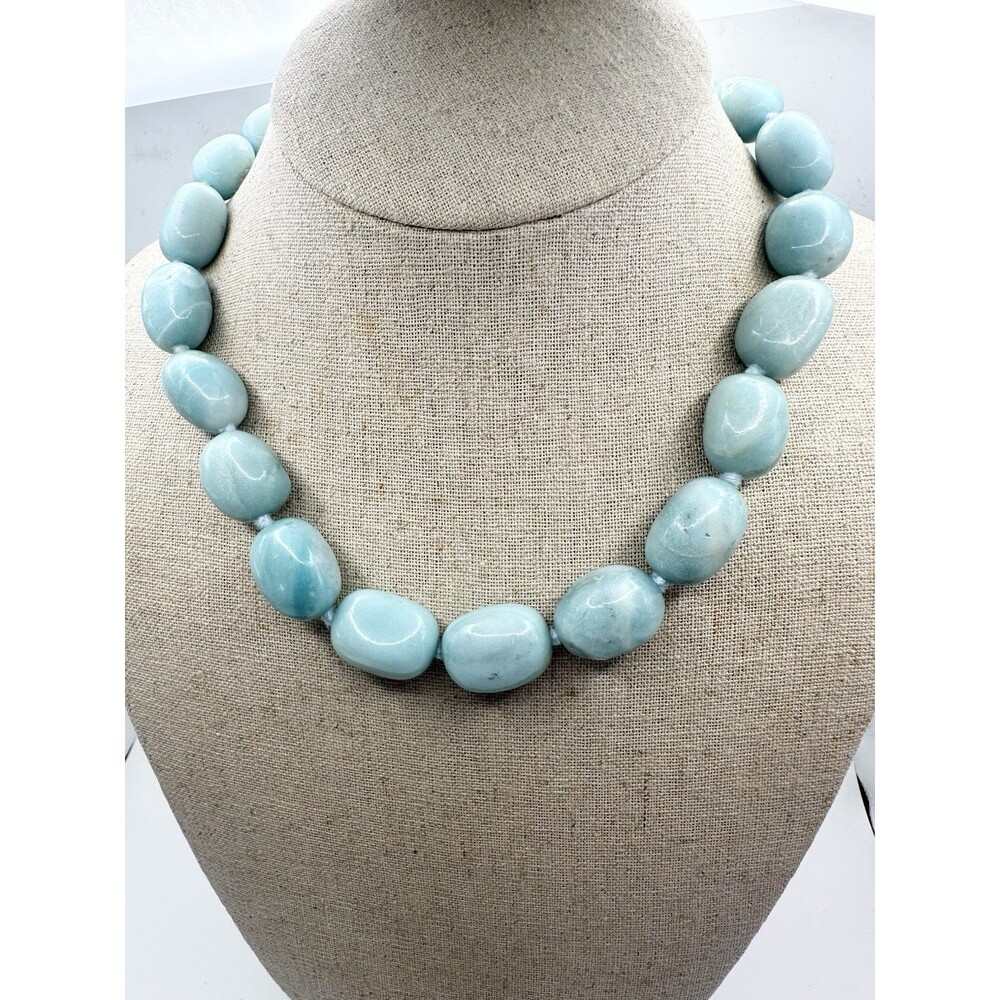 GSJ 925 Sterling Silver Amazonite Chunky Beaded Necklace 19”
